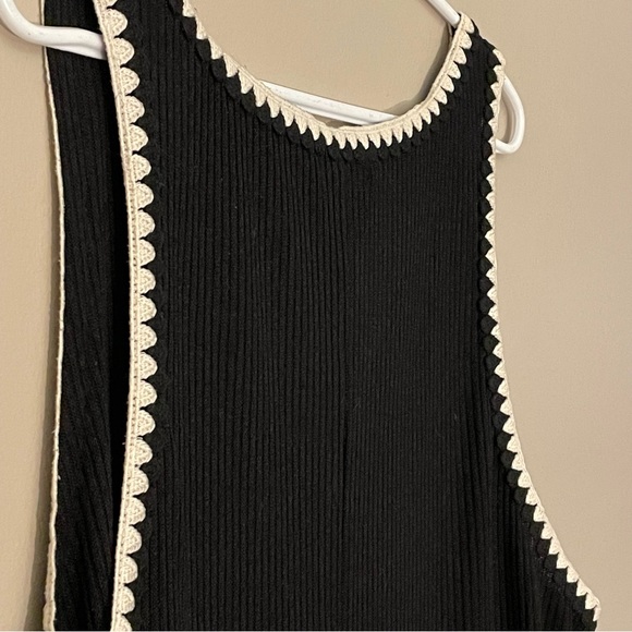 H&M Black Ribbed Midi Dress w Cream & Black Scalloped Crotchet Trim - Picture 14 of 16